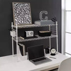 Étagère en acier à tablettes réglables Organize It All, blanc : Bibliothèque verticale à 2 tablettes, cadre en acier, hauteur 36 po, profondeur 12 po