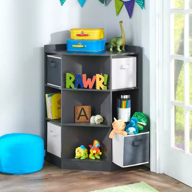 Meuble de rangement d'angle Badger Basket Cubby avec 4 paniers réversibles anthracite : 9 compartiments, 10 étagères, cadre en MDF