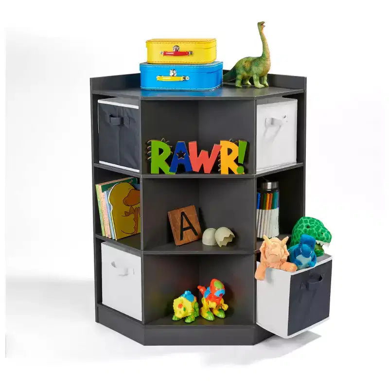 Meuble de rangement d'angle Badger Basket Cubby avec 4 paniers réversibles anthracite : 9 compartiments, 10 étagères, cadre en MDF