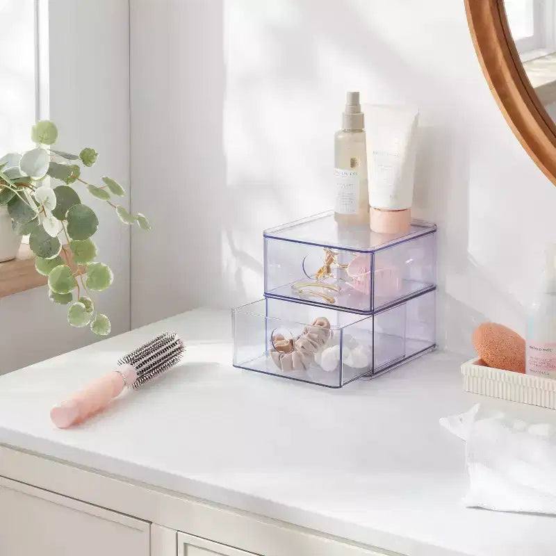 Tiroir empilable transparent - Brightroom™ : Rangement utilitaire en plastique, 2 tiroirs, 15,2 x 15,2 x 15,2 cm, Organisateur de toilette
