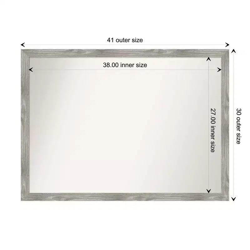 Miroir mural carré de salle de bain Dove non biseauté 41" x 30" Gris délavé - Amanti Art : Cadre en polystyrène, Fixation murale