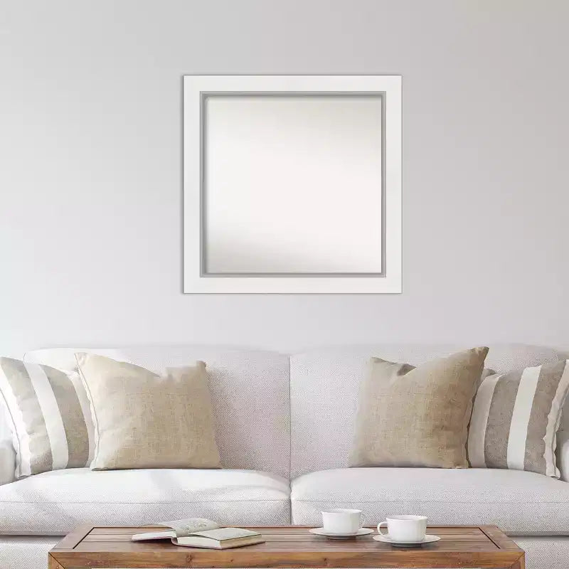 Miroir mural Eva blanc argenté 32" x 32" sans biseau - Amanti Art : Carré moderne, quincaillerie de montage incluse