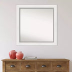 Miroir mural Eva blanc argenté 32" x 32" sans biseau - Amanti Art : Carré moderne, quincaillerie de montage incluse