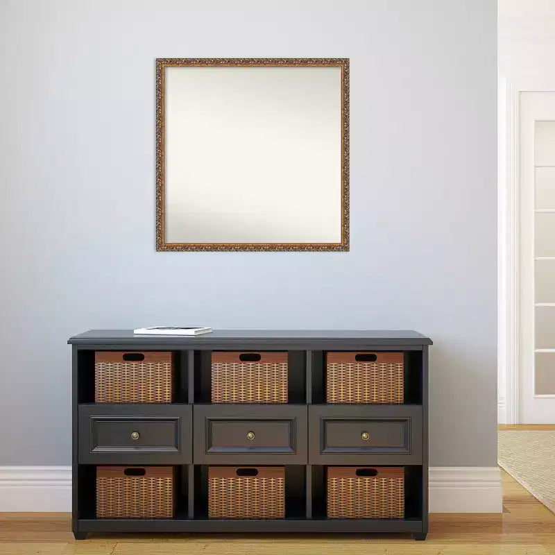 Miroir mural en bois de 71 cm x 71 cm, bronze antique, non biseauté - Amanti Art