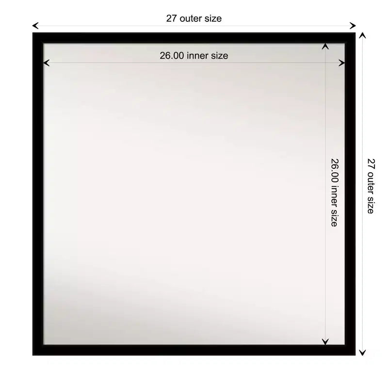 Miroir mural de salle de bain 28" x 28" sans biseau noir jais - Amanti Art : Cadre carré moderne en polystyrène, quincaillerie de montage incluse