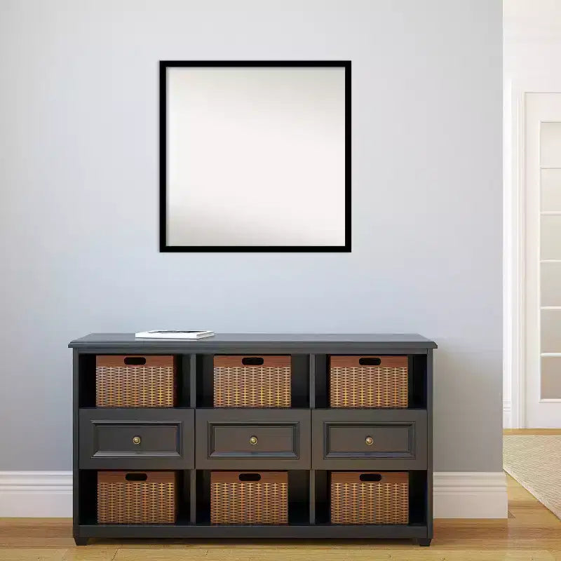 Miroir mural de salle de bain 28" x 28" sans biseau noir jais - Amanti Art : Cadre carré moderne en polystyrène, quincaillerie de montage incluse