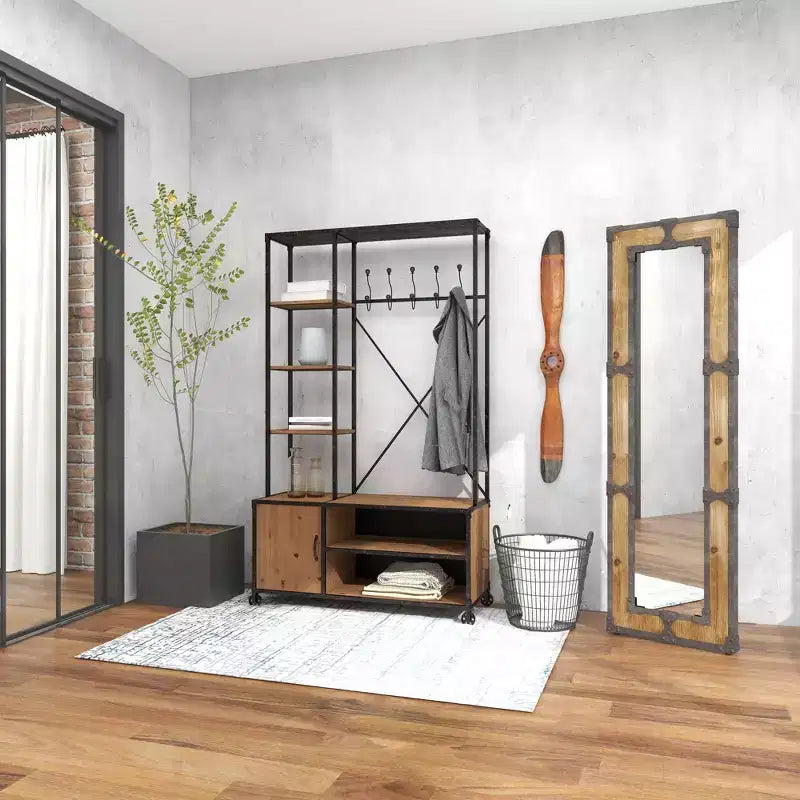 Miroir sur pied en bois rustique marron - Olivia & May : sur pied, décoratif, en bois orné, aucun assemblage requis