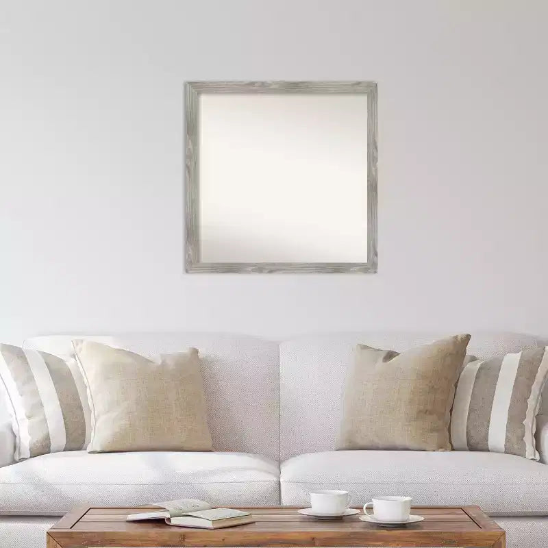 Miroir mural carré 29 po x 29 po sans biseau, gris colombe délavé - Amanti Art