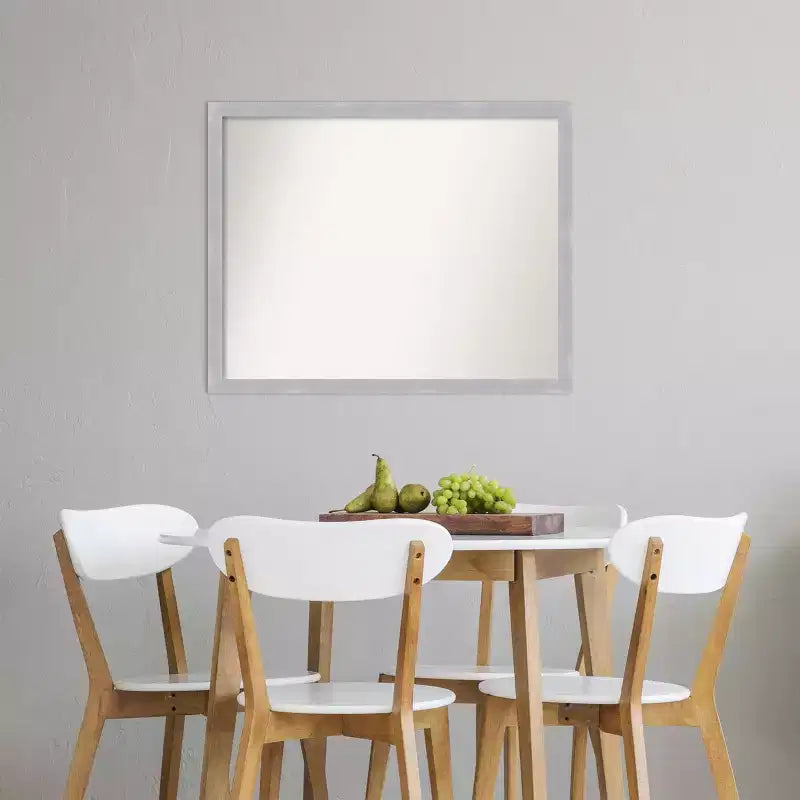 Miroir mural étroit Grace 30" x 24" sans biseau en nickel brossé - Amanti Art : Rectangle moderne, cadre en polystyrène