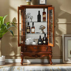 Vitrine en bois marron traditionnel avec portes vitrées