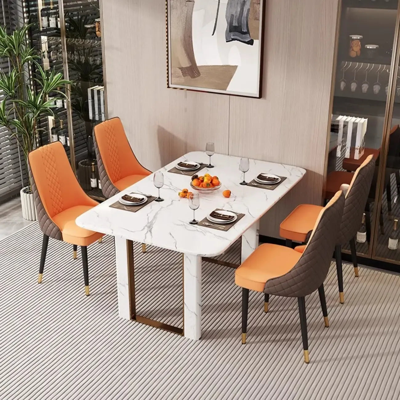 Chaise de salle à manger en similicuir avec haut dossier et accoudoirs inclinés