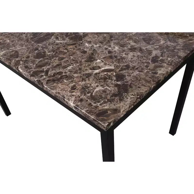 Table à manger hauteur comptoir en métal Citico de Roundhill Furniture avec plateau en faux marbre stratifié, noire