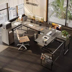 Bestier Bureau debout polyvalent en forme de L de 60 pouces, réglable en hauteur (30-39H) de la position assise à debout pour le bureau à domicile avec armoire de rangement et crochets