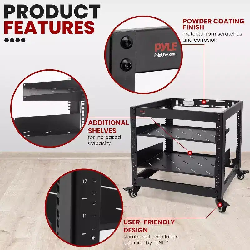 Armoire réseau 10U Pyle pour domicile/bureau avec porte verrouillable, noire