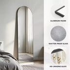 Miroir de sol arqué à angle droit de 162 cm, miroir mural avec support, cadre fin en alliage d'aluminium
