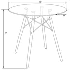 Table de bistrot ronde LeisureMod Dover de 31 po - Table à manger moderne du milieu du siècle avec plateau en verre trempé ou en bois MDF et piètement Eiffel en bois naturel