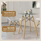 Table de bistrot ronde LeisureMod Dover de 31 po - Table à manger moderne du milieu du siècle avec plateau en verre trempé ou en bois MDF et piètement Eiffel en bois naturel