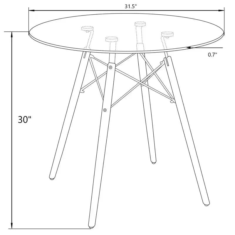 Table de bistrot ronde LeisureMod Dover de 31 po - Table à manger moderne du milieu du siècle avec plateau en verre trempé ou en bois MDF et piètement Eiffel en bois naturel