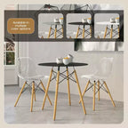 Table de bistrot ronde LeisureMod Dover de 31 po - Table à manger moderne du milieu du siècle avec plateau en verre trempé ou en bois MDF et piètement Eiffel en bois naturel