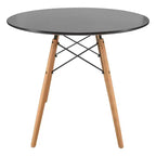 Table de bistrot ronde LeisureMod Dover de 31 po - Table à manger moderne du milieu du siècle avec plateau en verre trempé ou en bois MDF et piètement Eiffel en bois naturel