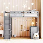Lit mezzanine double/grand format avec échelle, étagères et bureau avec tiroirs - ModernLuxe