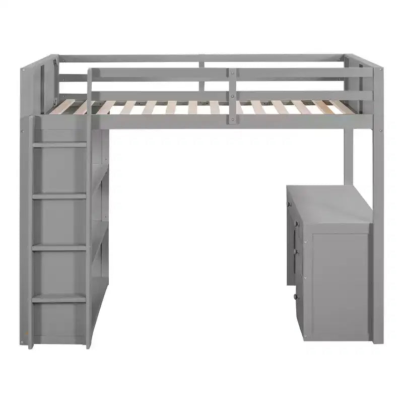 Lit mezzanine double/grand format avec échelle, étagères et bureau avec tiroirs - ModernLuxe