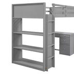 Lit mezzanine double/grand format avec échelle, étagères et bureau avec tiroirs - ModernLuxe