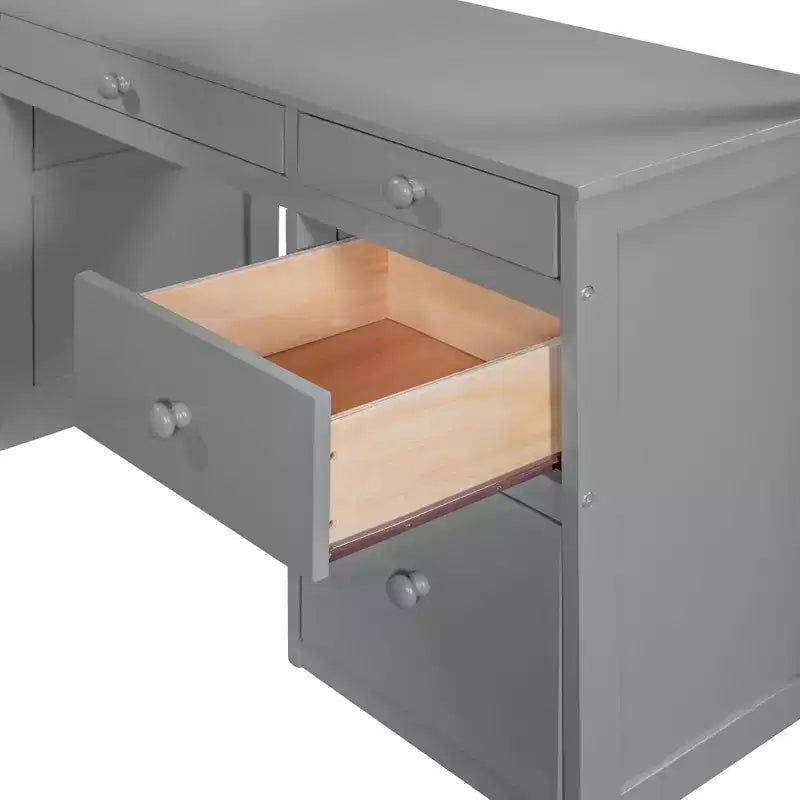 Lit mezzanine double/grand format avec échelle, étagères et bureau avec tiroirs - ModernLuxe