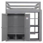 Lit mezzanine Whisen 79,5''L 57,0''l en bois, taille double, avec armoire intégrée, étagères de rangement et lumière LED