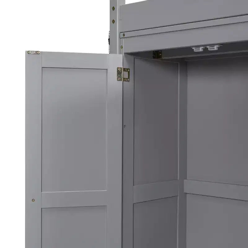 Lit mezzanine Whisen 79,5''L 57,0''l en bois, taille double, avec armoire intégrée, étagères de rangement et lumière LED
