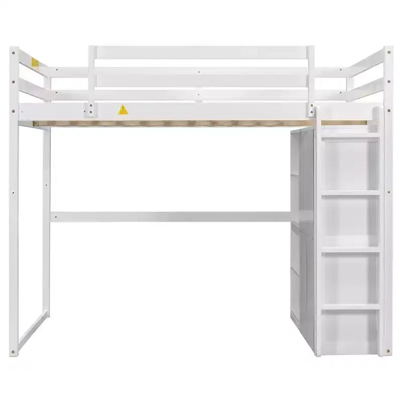 Lit mezzanine Whisen 79,5''L 57,0''l en bois, taille double, avec armoire intégrée, étagères de rangement et lumière LED