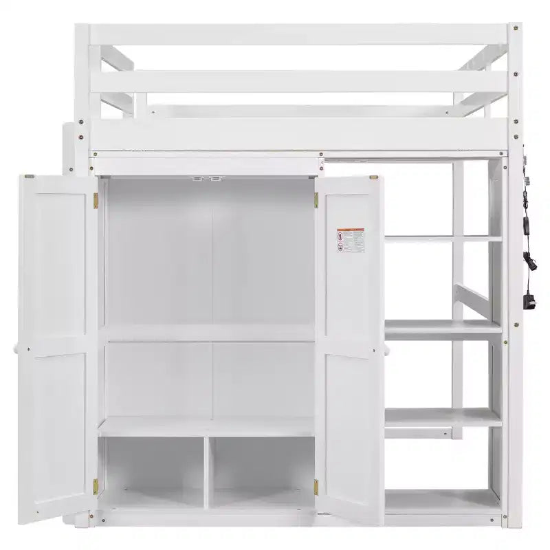 Lit mezzanine Whisen 79,5''L 57,0''l en bois, taille double, avec armoire intégrée, étagères de rangement et lumière LED
