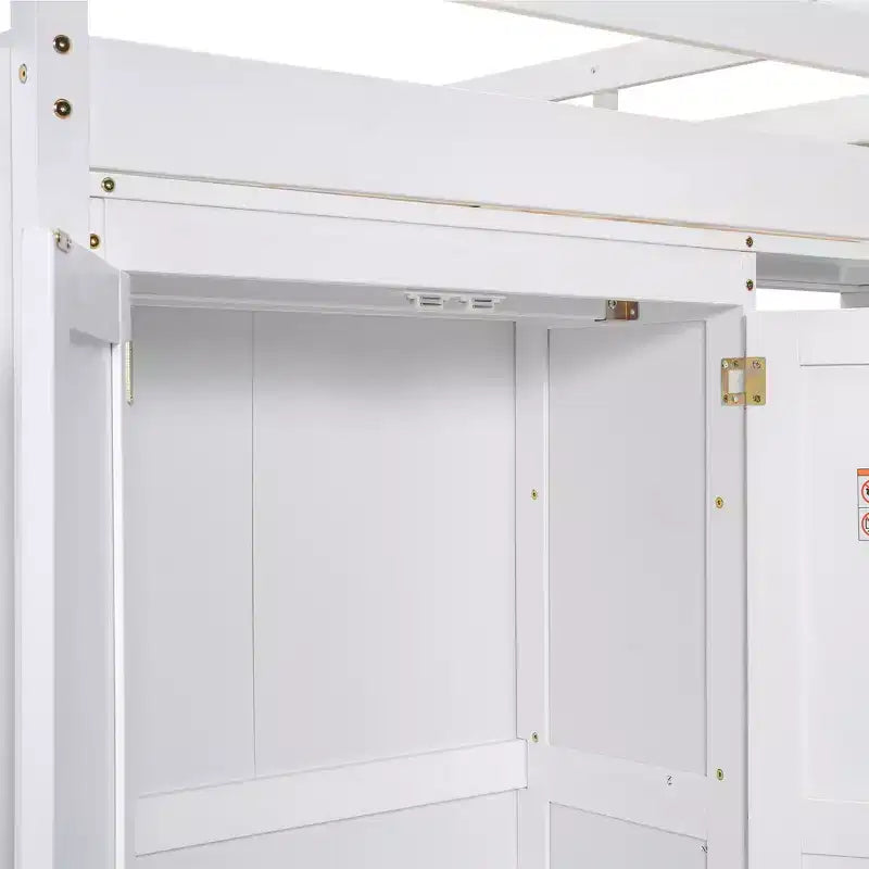 Lit mezzanine Whisen 79,5''L 57,0''l en bois, taille double, avec armoire intégrée, étagères de rangement et lumière LED