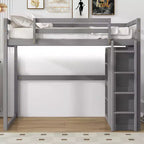 Lit mezzanine Whisen 79,5''L 57,0''l en bois, taille double, avec armoire intégrée, étagères de rangement et lumière LED