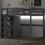 Lit mezzanine Whisen 79,5''L 57,0''l en bois, taille double, avec armoire intégrée, étagères de rangement et lumière LED