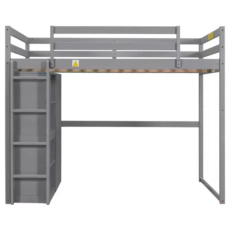 Lit mezzanine Whisen 79,5''L 57,0''l en bois, taille double, avec armoire intégrée, étagères de rangement et lumière LED