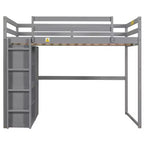 Lit mezzanine Whisen 79,5''L 57,0''l en bois, taille double, avec armoire intégrée, étagères de rangement et lumière LED