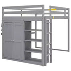 Lit mezzanine Whisen 79,5''L 57,0''l en bois, taille double, avec armoire intégrée, étagères de rangement et lumière LED