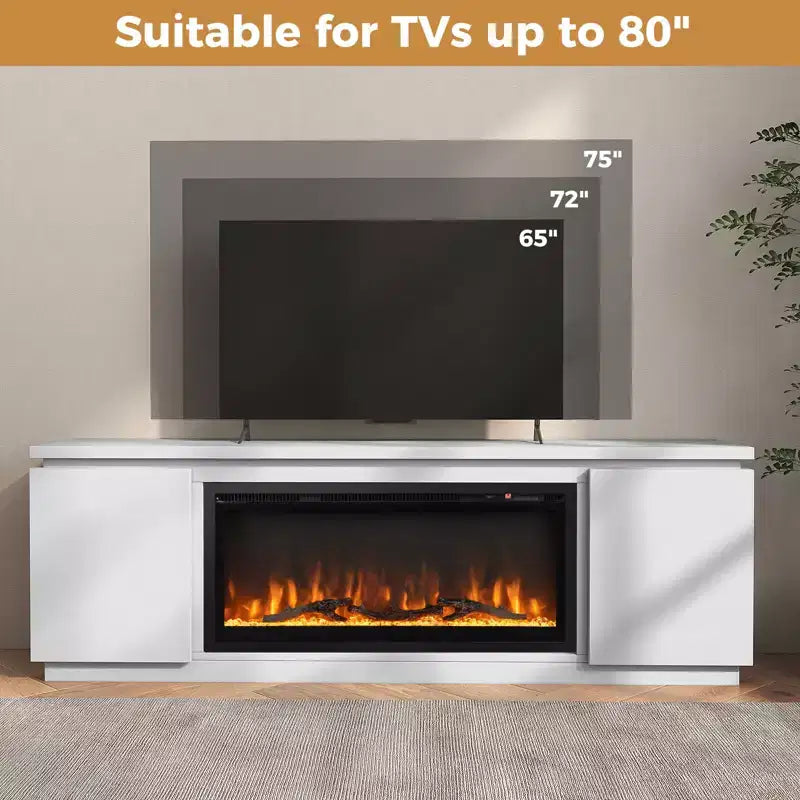 Meuble TV cheminée Costway pour téléviseurs jusqu'à 80 pouces avec cheminée électrique 3 étagères réglables Noir/Blanc