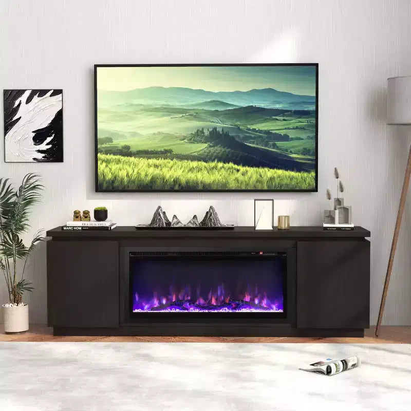 Meuble TV cheminée Costway pour téléviseurs jusqu'à 80 pouces avec cheminée électrique 3 étagères réglables Noir/Blanc