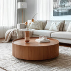 Table Basse Gigogne Ronde en Bois de Récupération avec 2 Tiroirs