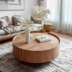 Table Basse Gigogne Ronde en Bois de Récupération avec 2 Tiroirs