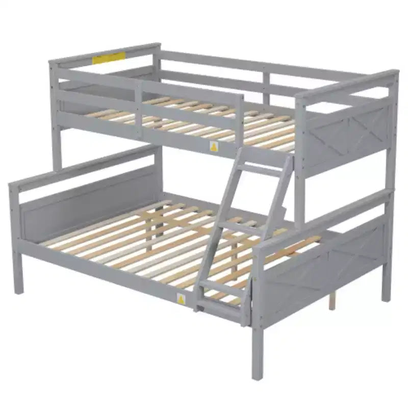 Lit superposé double sur plein avec échelle, garde-corps de sécurité, parfait pour la chambre, gris
