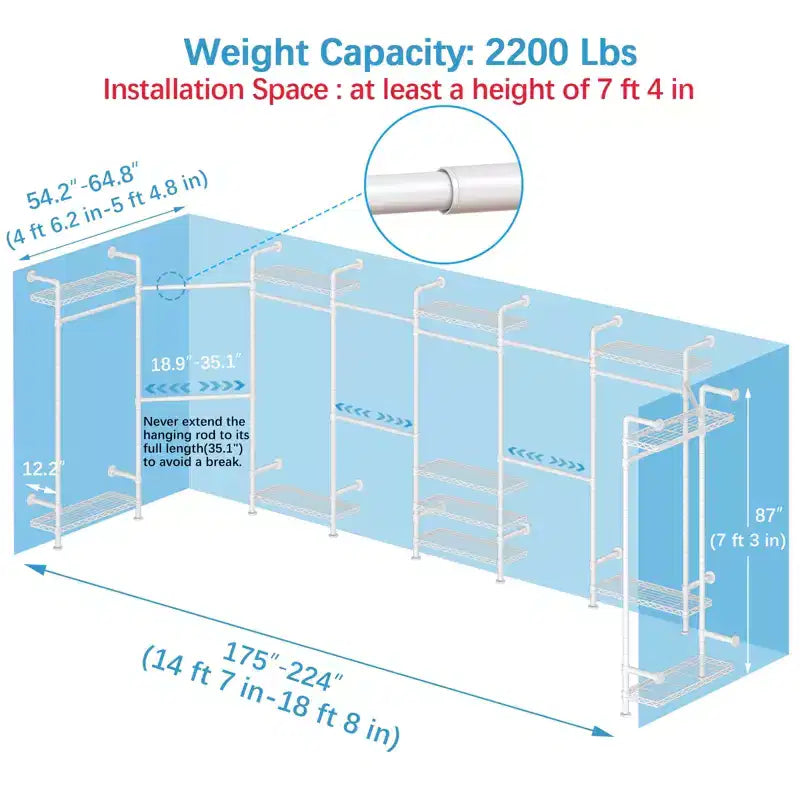 Timate U4 Portant à Vêtements en Forme de U Robuste, Portant à Vêtements Extensible Fixé au Mur, Grand Système de Dressing
