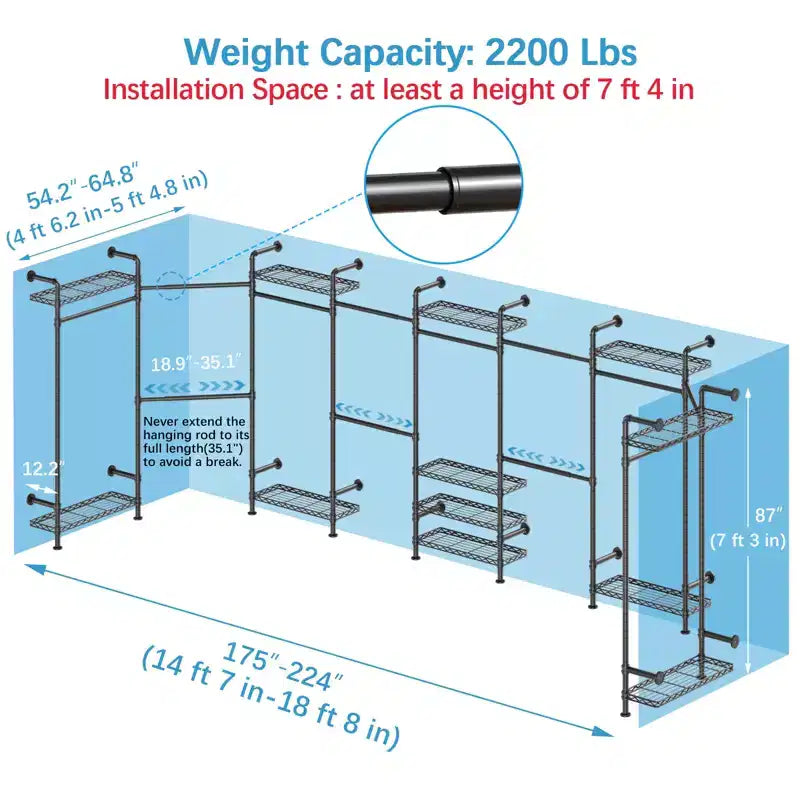 Timate U4 Portant à Vêtements en Forme de U Robuste, Portant à Vêtements Extensible Fixé au Mur, Grand Système de Dressing