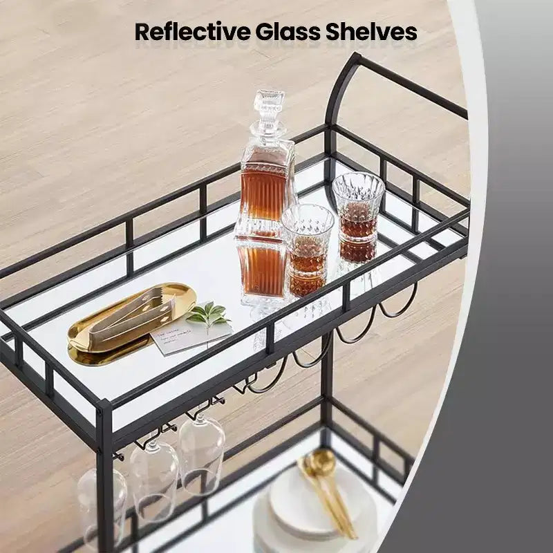 Chariot de bar LEDREM, desserte de bar à domicile, chariot à vin avec 2 étagères miroirs, porte-bouteilles, porte-verres, pour cuisine, salle à manger