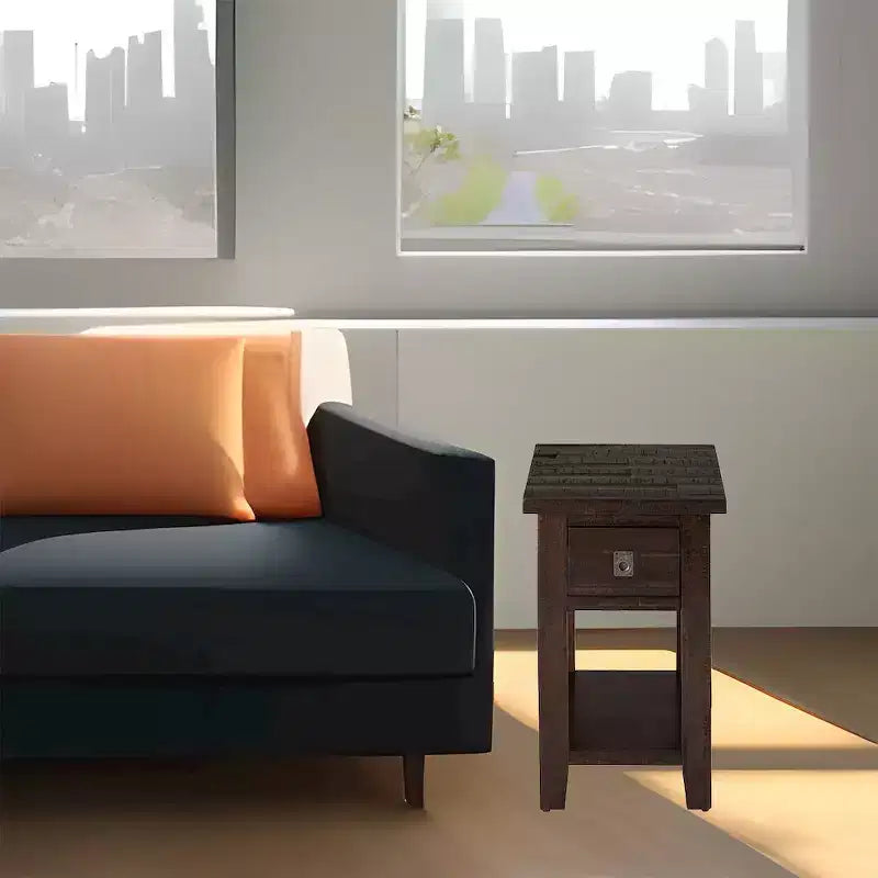 Jofran, Kona Grove Table d'appoint avec étagère en acacia massif rustique vieilli