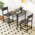 Costway Ensemble table et chaises de salle à manger rectangulaire 3 pièces en bois avec cadre en métal marron/gris