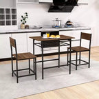 Costway Ensemble table et chaises de salle à manger rectangulaire 3 pièces en bois avec cadre en métal marron/gris