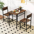 Costway Ensemble table et chaises de salle à manger rectangulaire 3 pièces en bois avec cadre en métal marron/gris